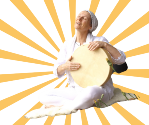 kundalini trance drumming - image of a frame drummer in blissful meditation